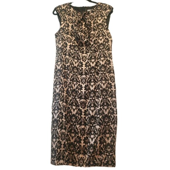 New York & Co Dress Jacquard Midi Party Sleeveless Stretch Sz L Lined Zip - Picture 1 of 10